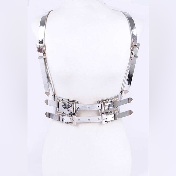 Plus Size Metallic Gold Vegan Leather Harness Waist Belt - Picture 6 of 7